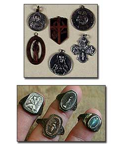 Vintage Silver religious medals and rings